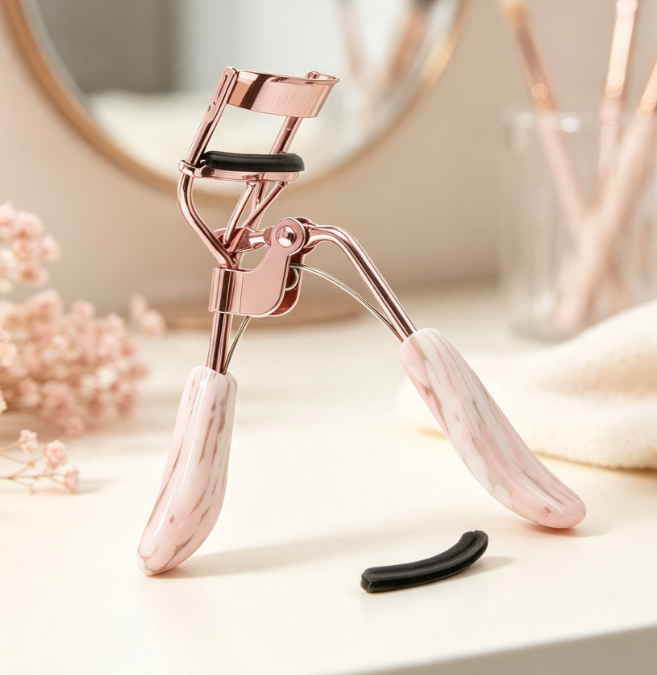 Wide-Opening Eyelash Curler with Built-In Comb for Defined Lashes