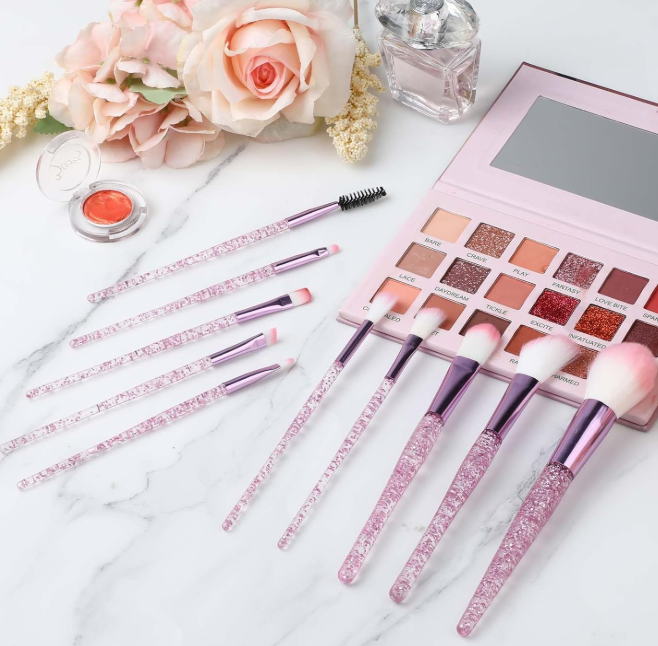 10-Piece Glitter Crystal Makeup Brush Set for Face and Eye Application