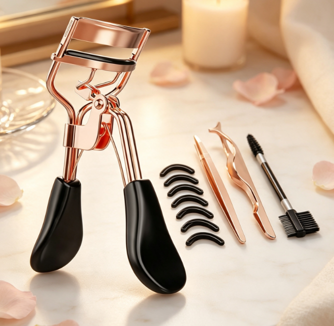Stainless Steel Eyelash Curler with a Pinch-Reducing Design