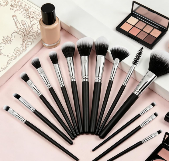 14-Piece Black Makeup Brush Kit for Travel and Daily Beauty Routines
