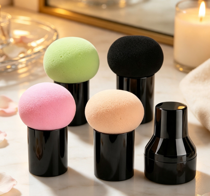 Mushroom-Shaped Makeup Sponge Set with Handle and Display Stand - Image 2