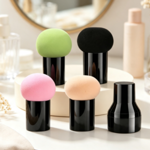 Mushroom-Shaped Makeup Sponge Set with Handle and Display Stand