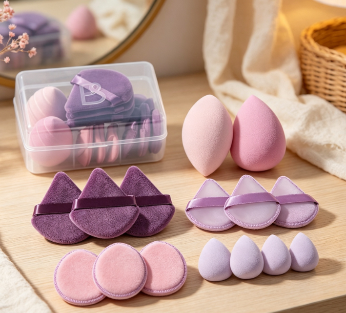 Triangle Makeup Puff and Sponge Collection with Travel Case