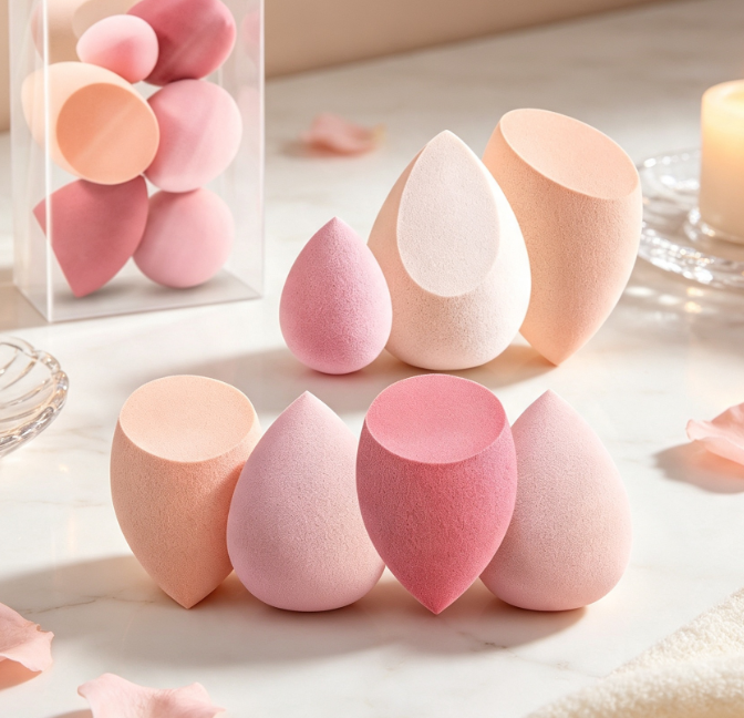 Multicolor Beauty Sponge Set with Portable Storage Case - Image 2
