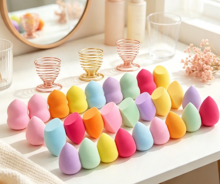 Multicolor Makeup Sponge Collection with Stand for Wet or Dry Use