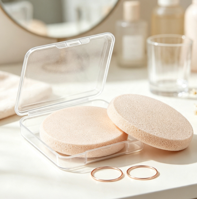 Round Makeup Sponge with Convenient Protective Travel Case