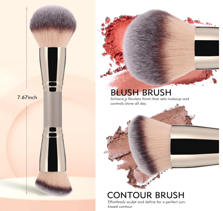 Dual-Ended Round and Angled Makeup Brush for Foundation and Blush - Image 2